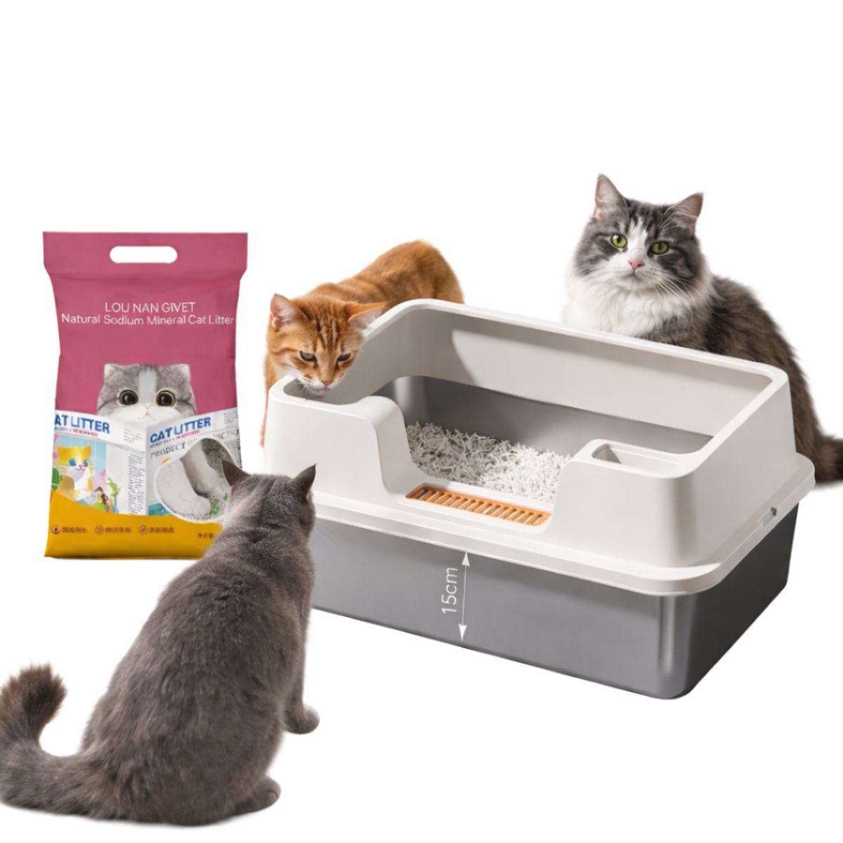 SUKEA - Pack De Arenero Xxl Premium + Arena Bajo Polvo 10kg Beige