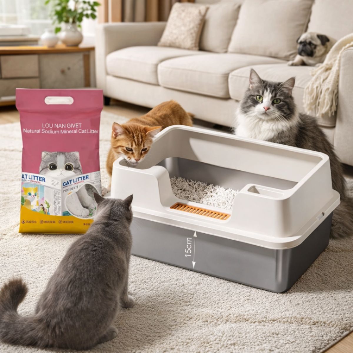 SUKEA - Pack De Arenero Xxl Premium + Arena Bajo Polvo 10kg Beige