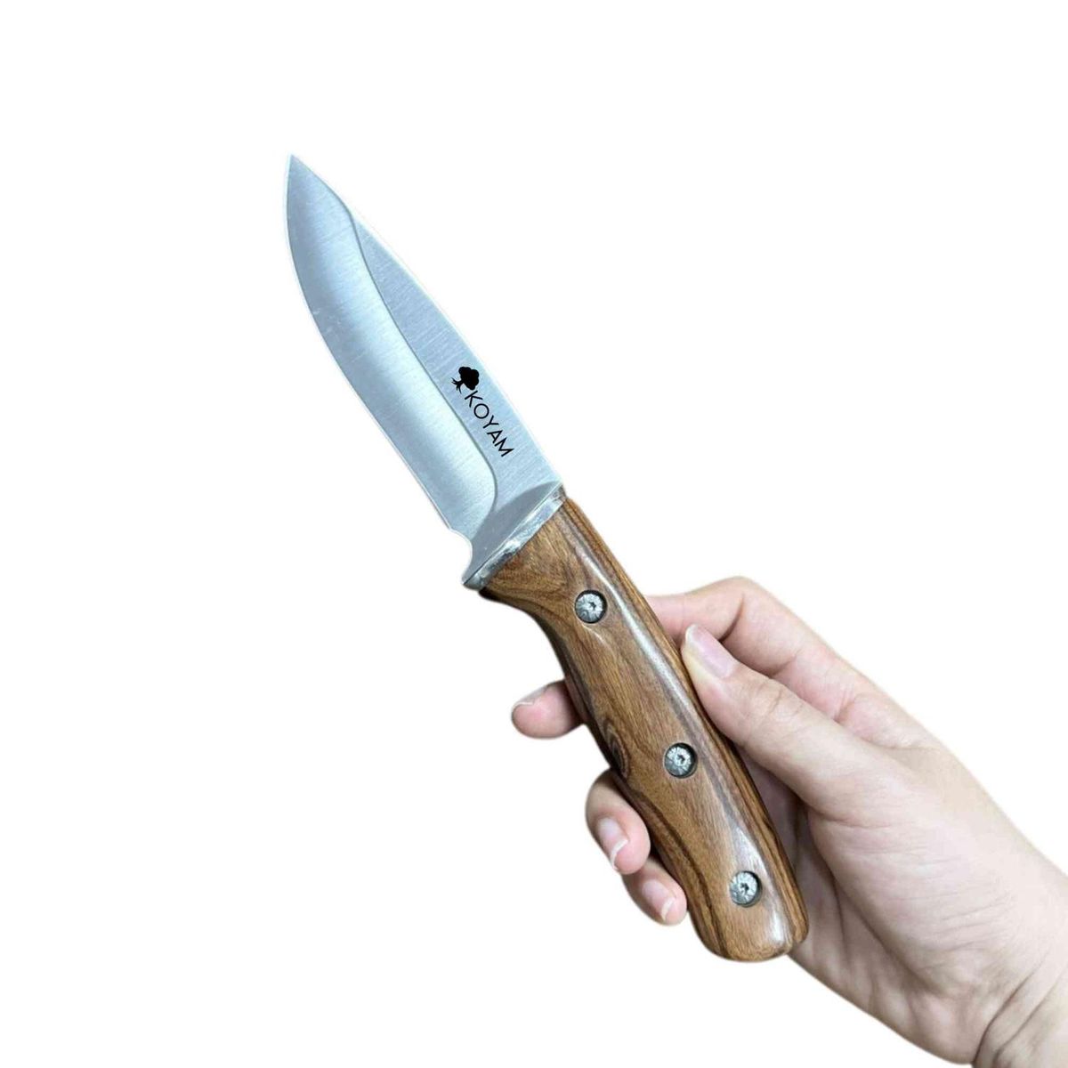 KOYAM - Cuchillo Camping Hoja Fija 5cr15 Mango Madera y Funda Nylon