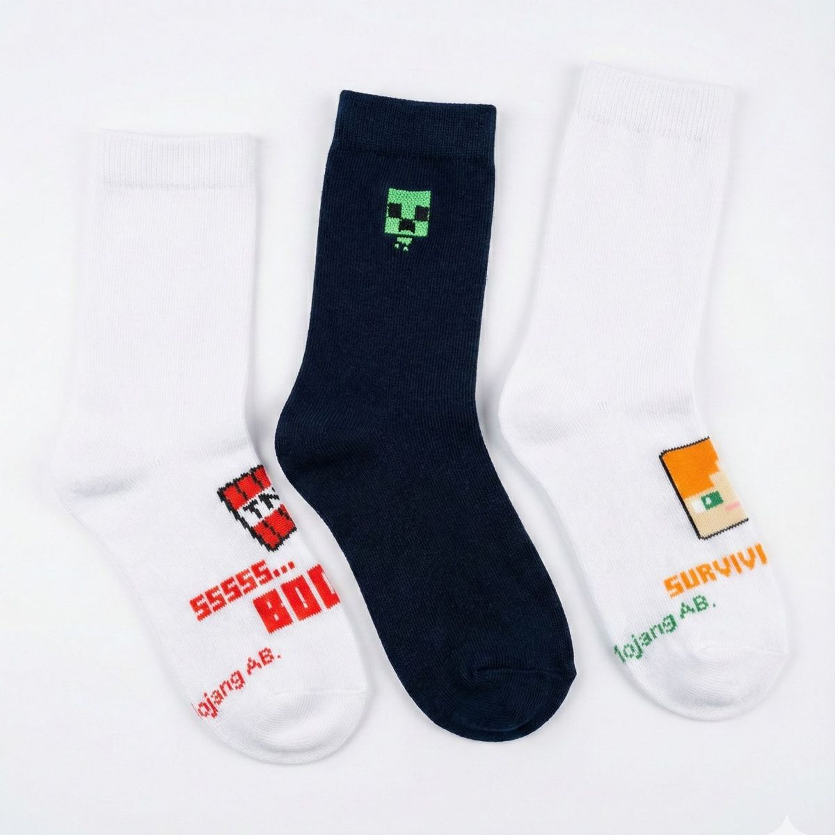 MINECRAFT - Tripack Calcetines Escolares Niño Creepers Blanco Minecraft