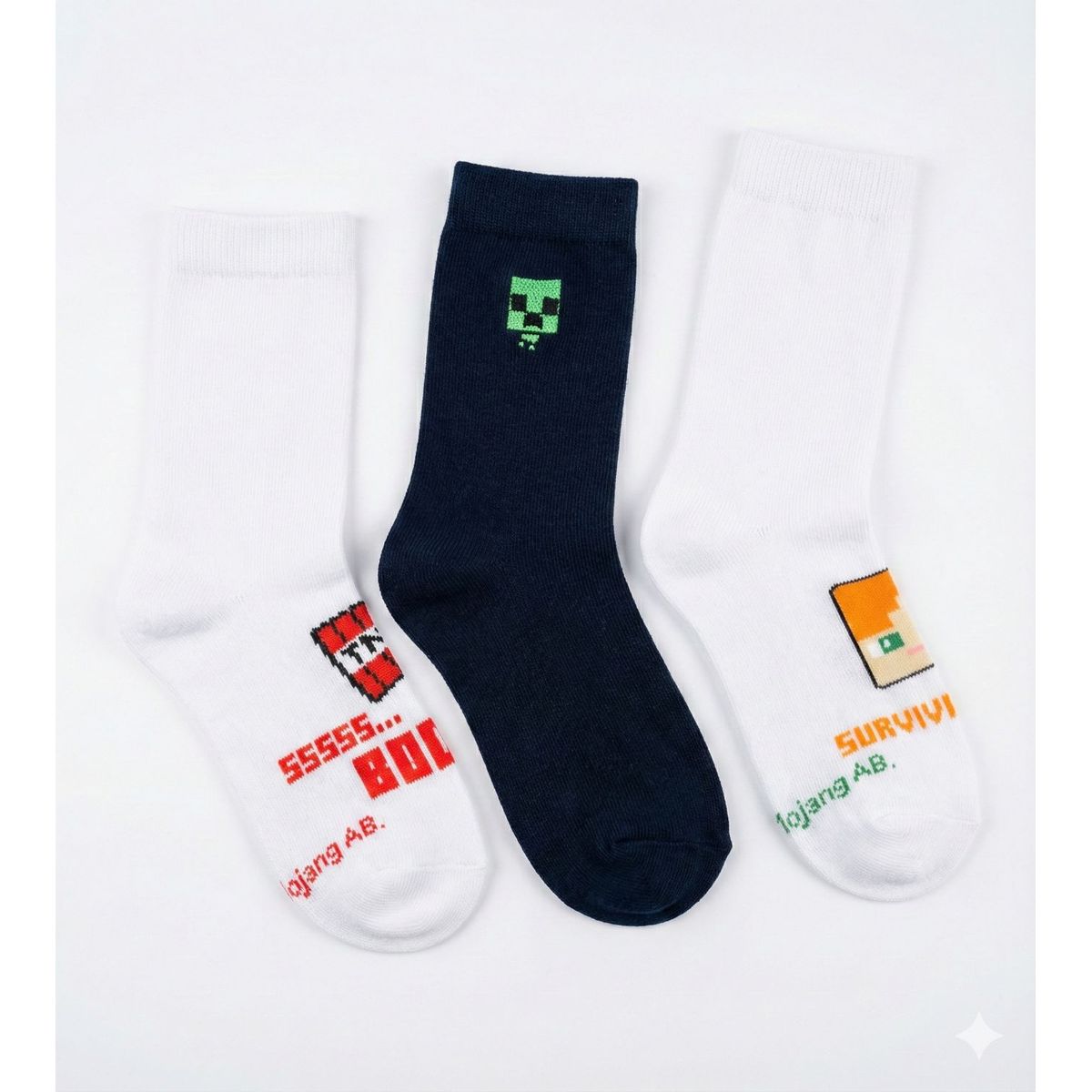 MINECRAFT - Tripack Calcetines Escolares Niño Creepers Blanco Minecraft