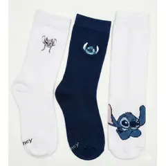 DISNEY - Tripack Calcetines Escolares Niña Lilo Stitch Blanco
