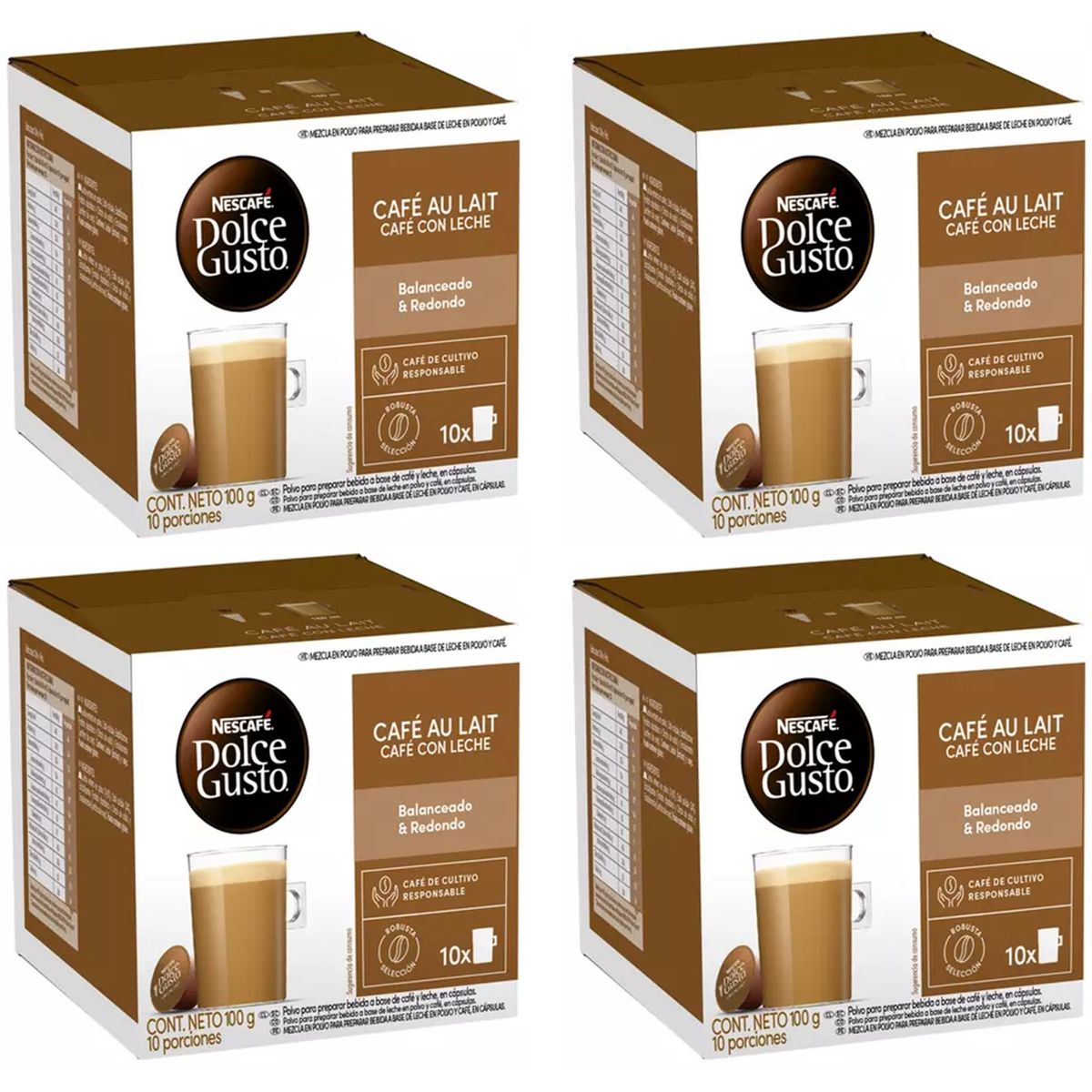 DOLCE GUSTO - Pack 4 Café Nescafé Dolce Gusto® Au Lait 10 Cápsulas
