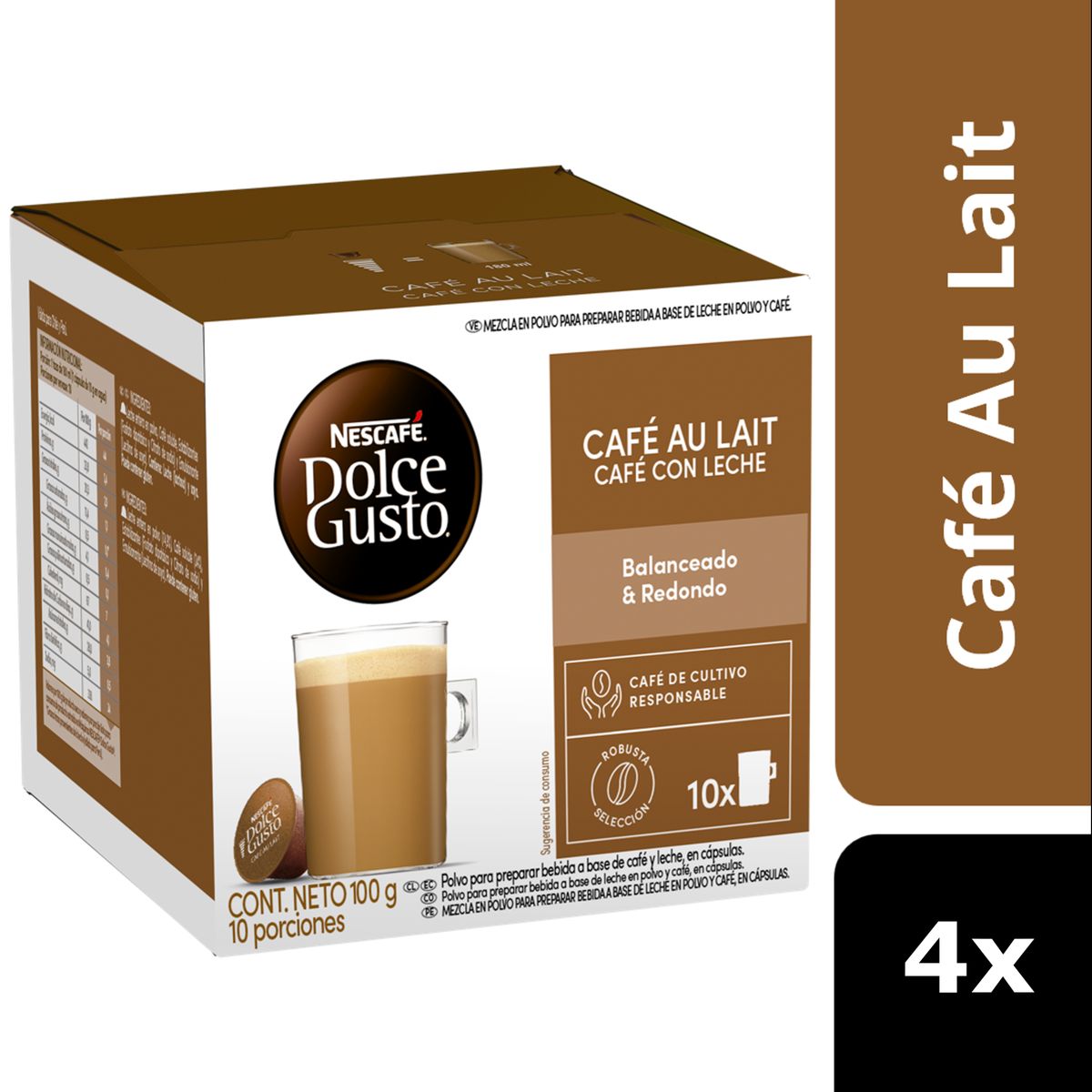 DOLCE GUSTO - Pack 4 Café Nescafé Dolce Gusto® Au Lait 10 Cápsulas