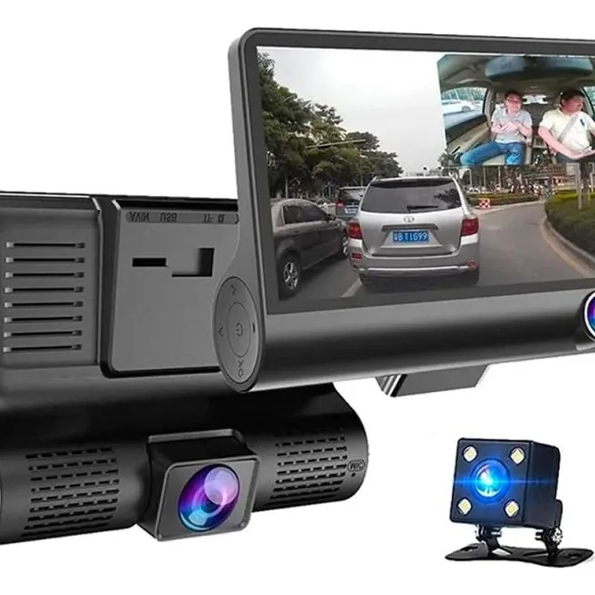 GENERICO - Cámara Auto 3 en 1 Frontal + Trasera + Interior 1080 p HD – Grabación Ininterrumpida