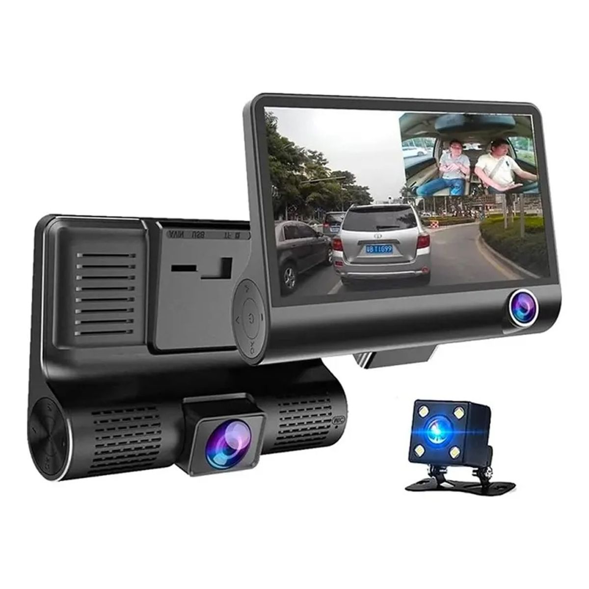 GENERICO - Cámara Auto 3 en 1 Frontal + Trasera + Interior 1080 p HD – Grabación Ininterrumpida