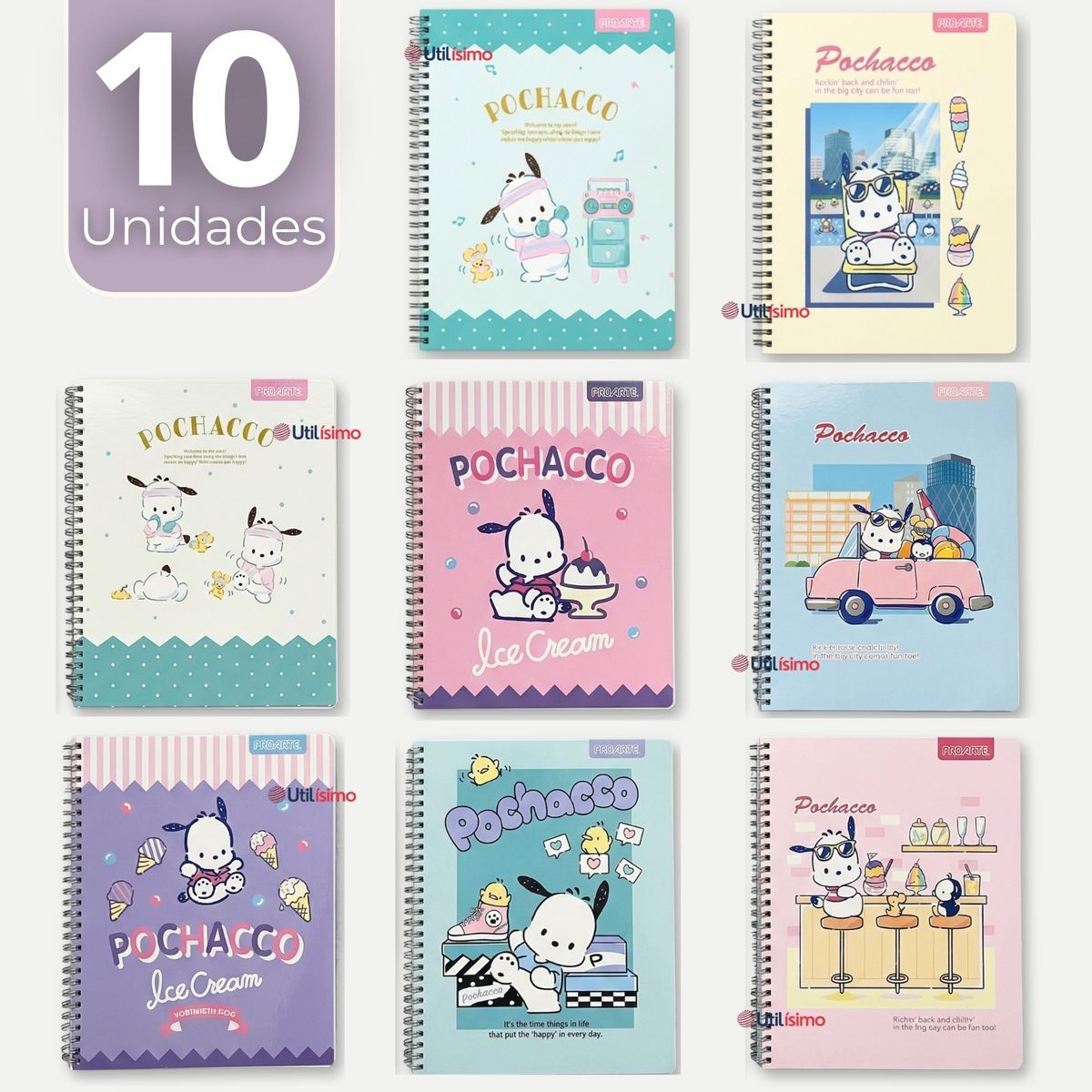 PROARTE - Pack 10 Cuadernos Universitarios Pochacco 100 Hojas Proarte Diseños Surtidos