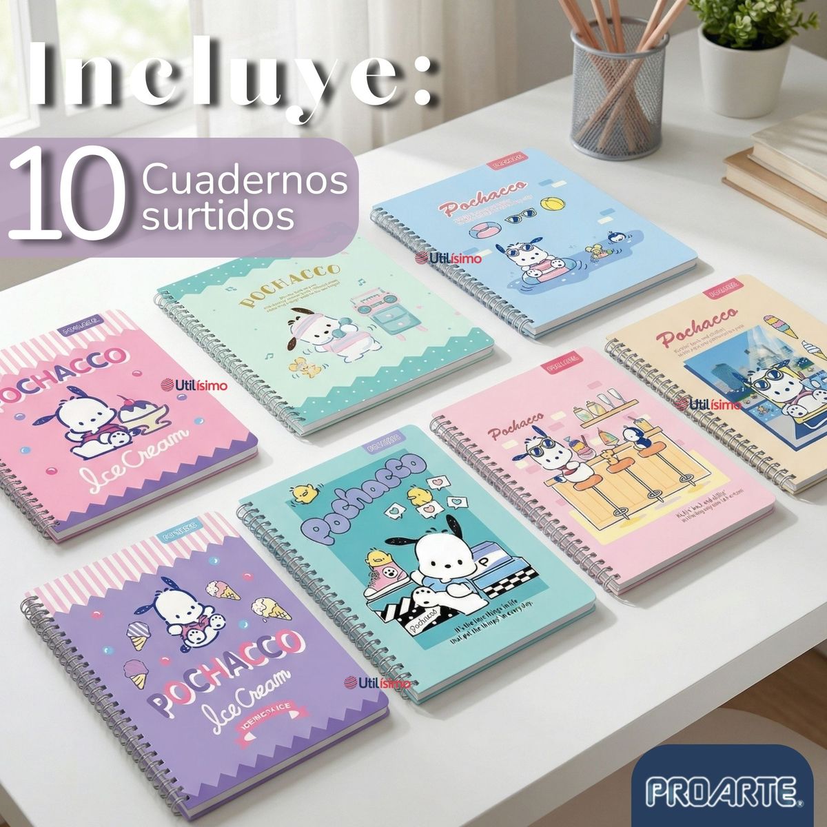 PROARTE - Pack 10 Cuadernos Universitarios Pochacco 100 Hojas Proarte Diseños Surtidos