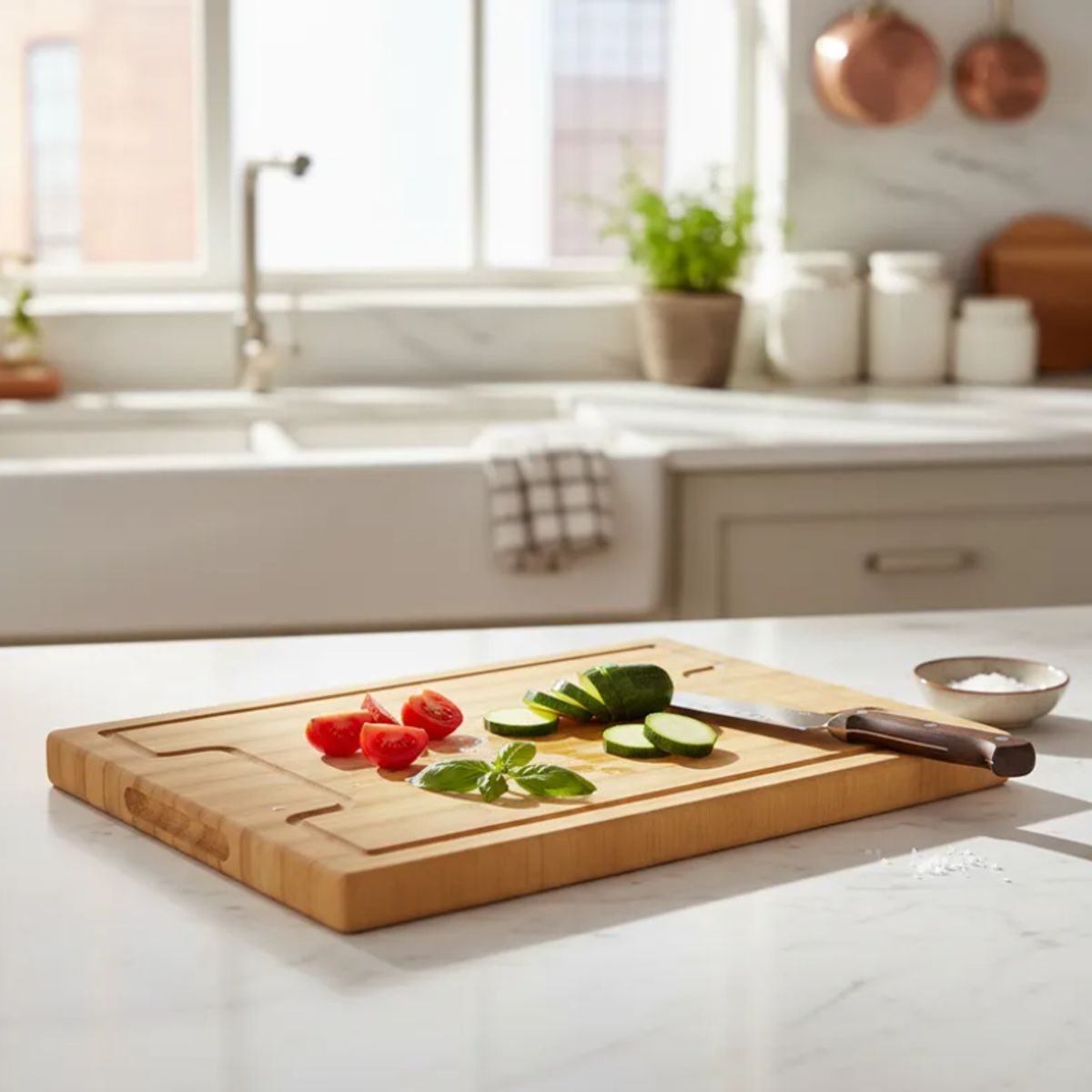GENERICO - Tabla De Cortar Bambú 38x28 Cm Con Asa Y Canaleta
