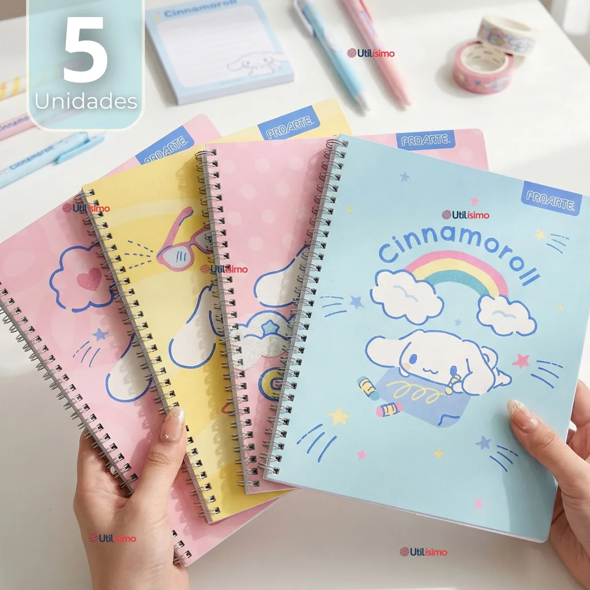 PROARTE - Pack 5 Cuadernos Universitarios Cinnamoroll 100 Hojas Proarte Diseños Surtidos