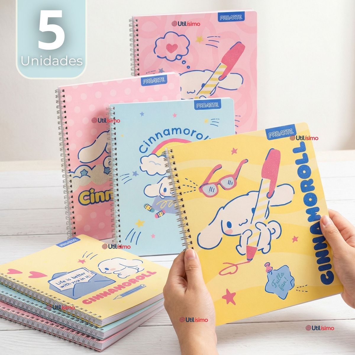 PROARTE - Pack 5 Cuadernos Universitarios Cinnamoroll 100 Hojas Proarte Diseños Surtidos