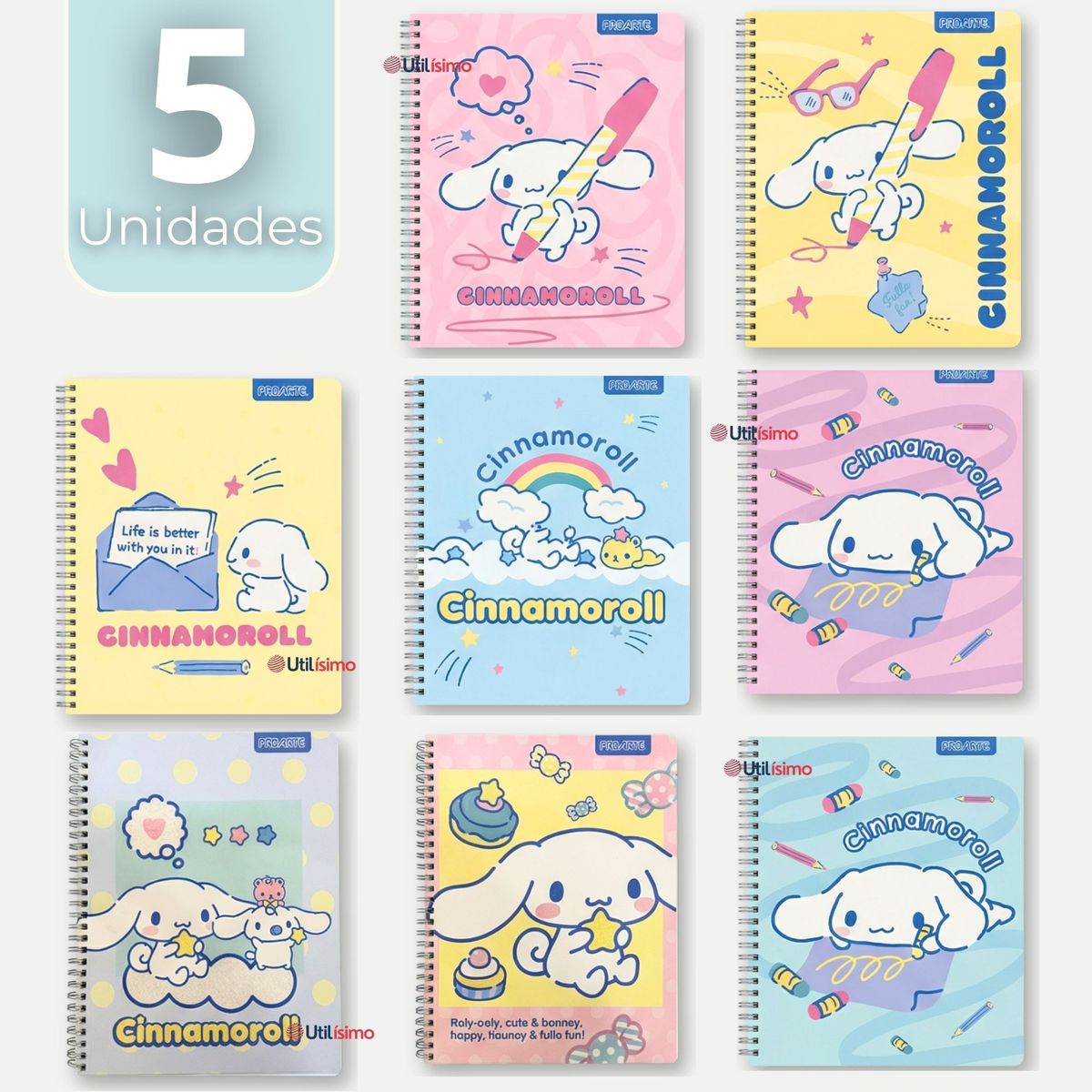 PROARTE - Pack 5 Cuadernos Universitarios Cinnamoroll 100 Hojas Proarte Diseños Surtidos