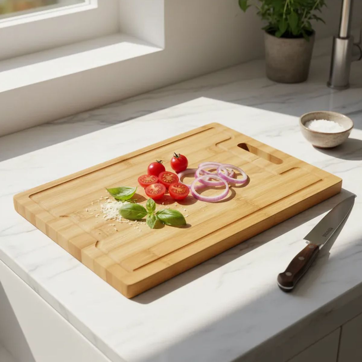 GENERICO - Tabla De Picar De Bambú 34x24cm Con Canaleta Para Cocina