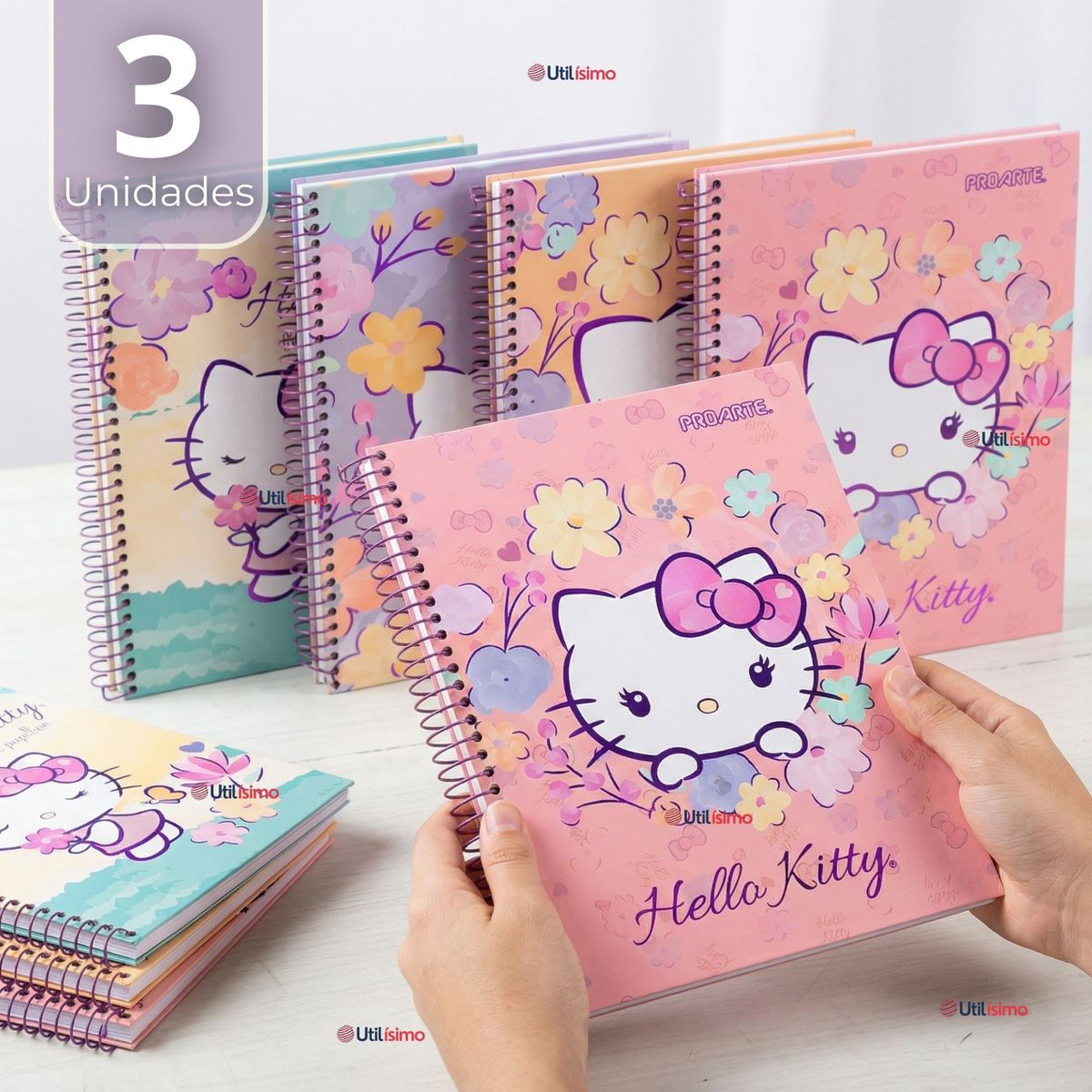 PROARTE - Pack 3 Cuadernos Universitario Hello Kitty 150 Hojas Tapa Gruesa Proarte Diseños Surtidos