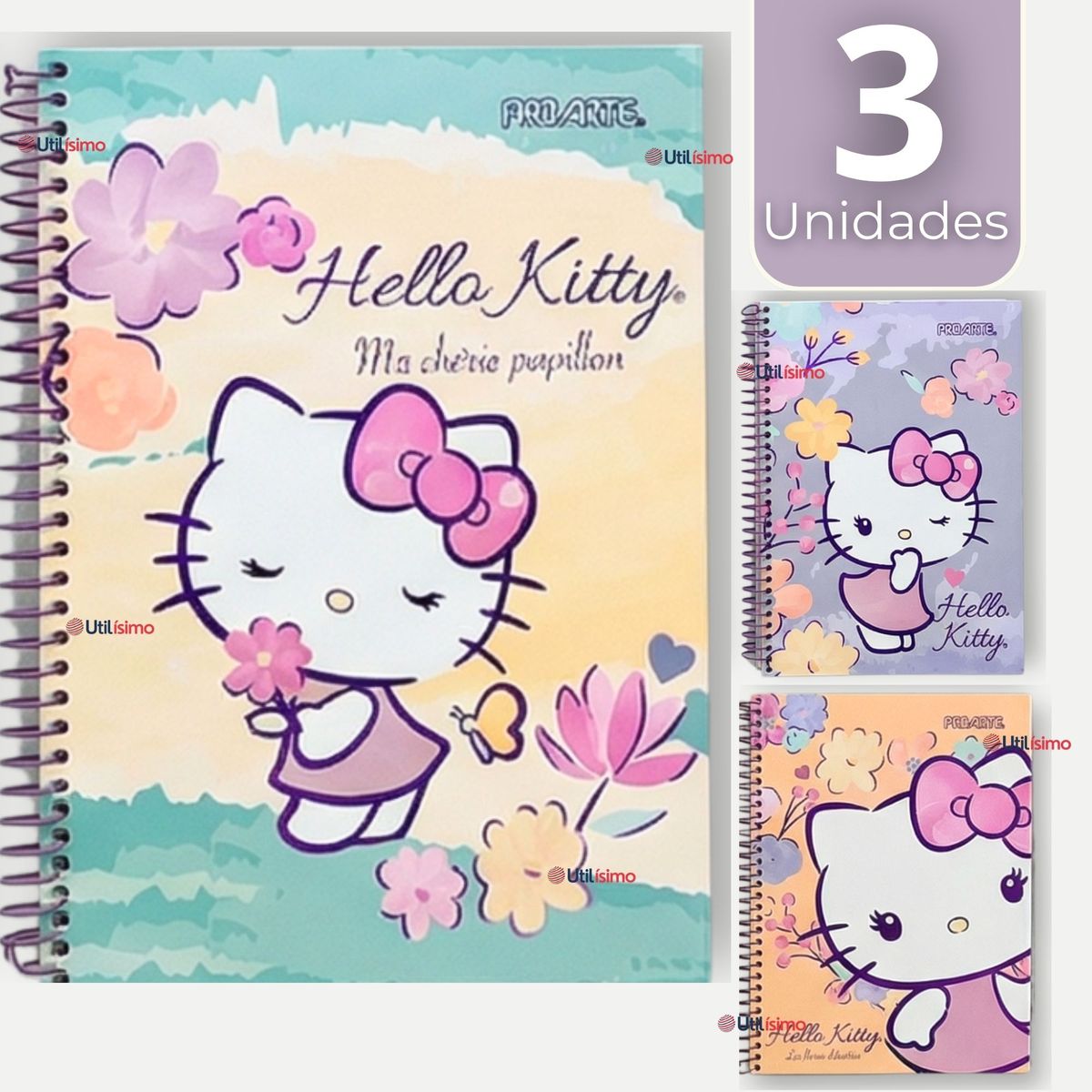 PROARTE - Pack 3 Cuadernos Universitario Hello Kitty 150 Hojas Tapa Gruesa Proarte Diseños Surtidos