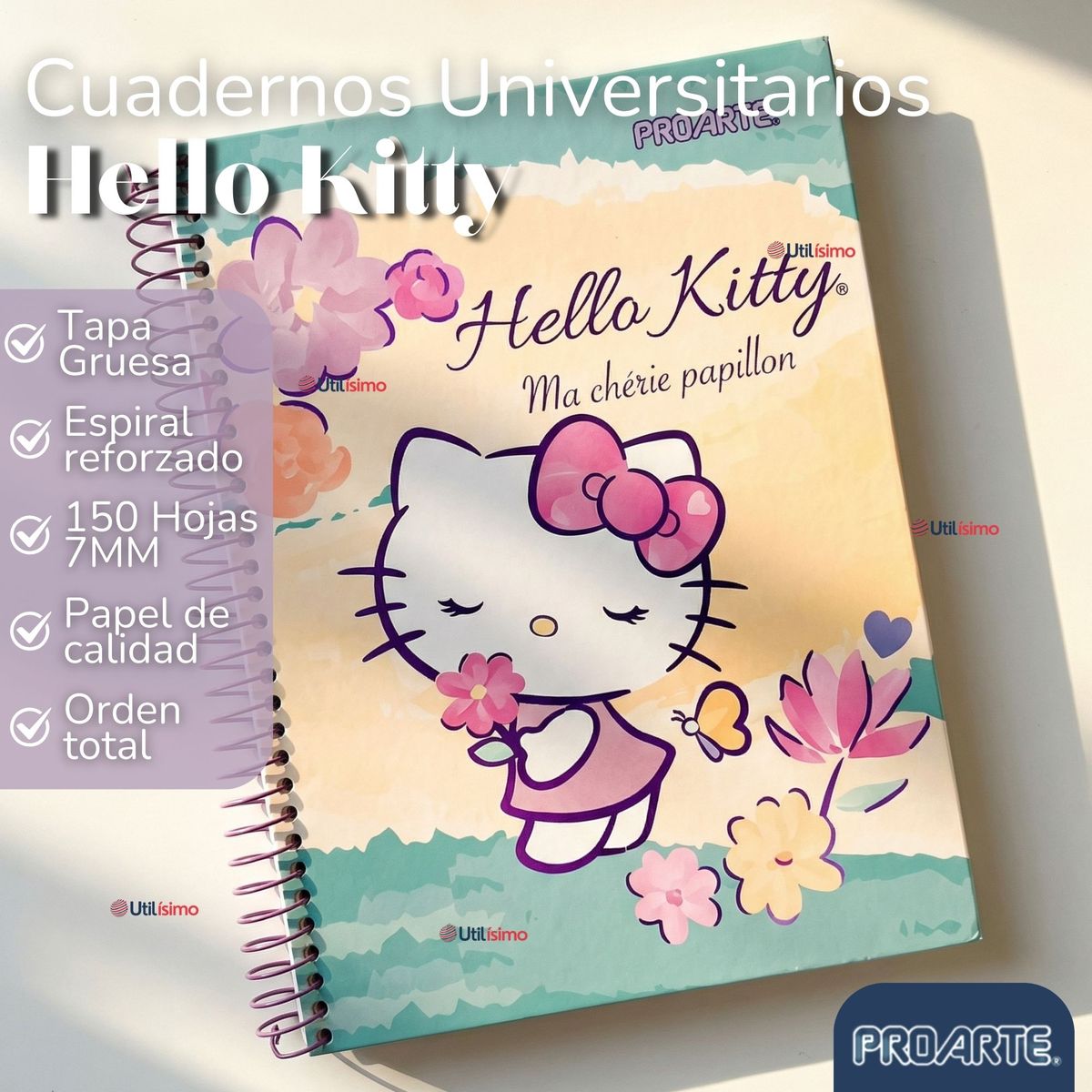 PROARTE - Pack 6 Cuadernos Universitario Hello Kitty 150 Hojas Tapa Gruesa Proarte Diseños Surtidos