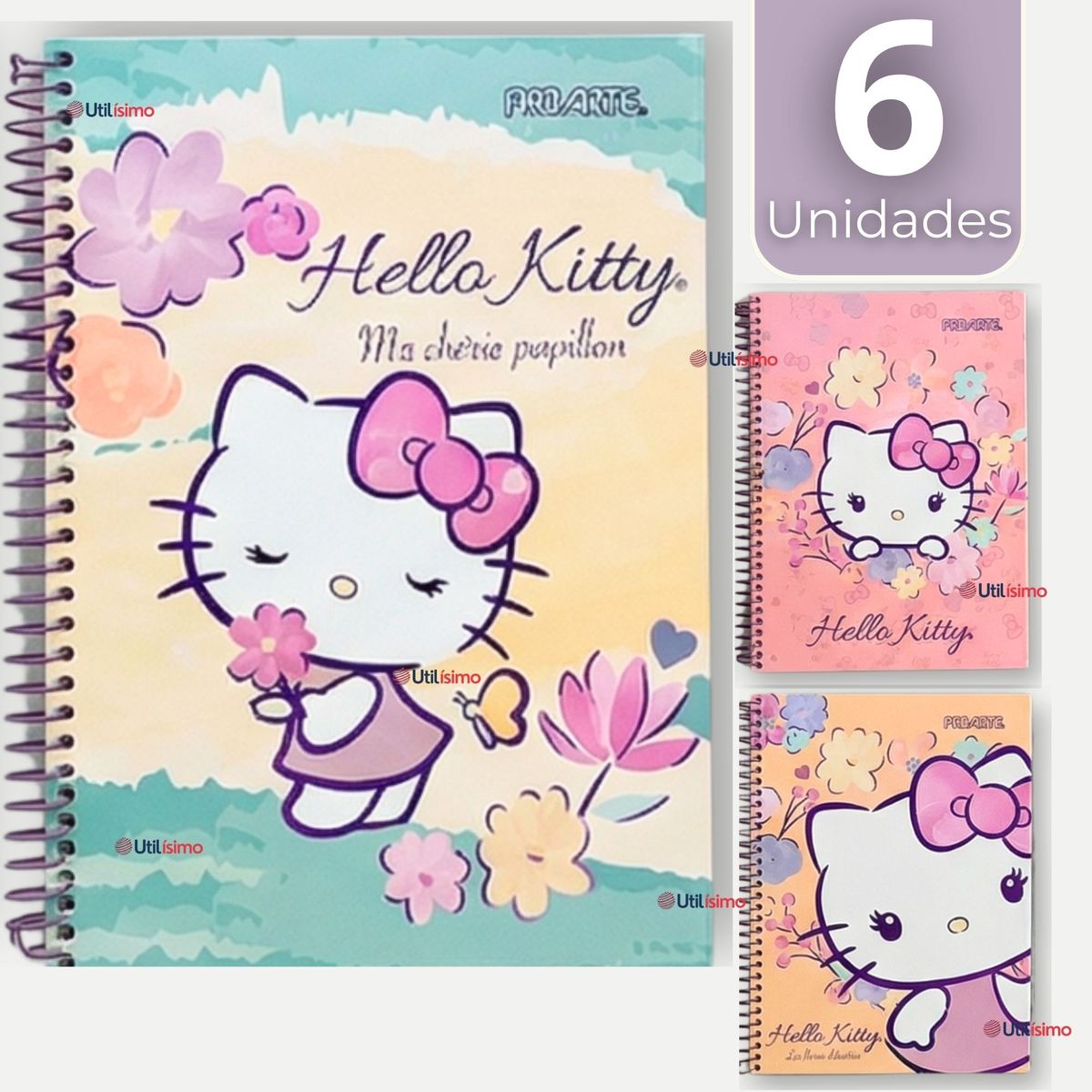 PROARTE - Pack 6 Cuadernos Universitario Hello Kitty 150 Hojas Tapa Gruesa Proarte Diseños Surtidos