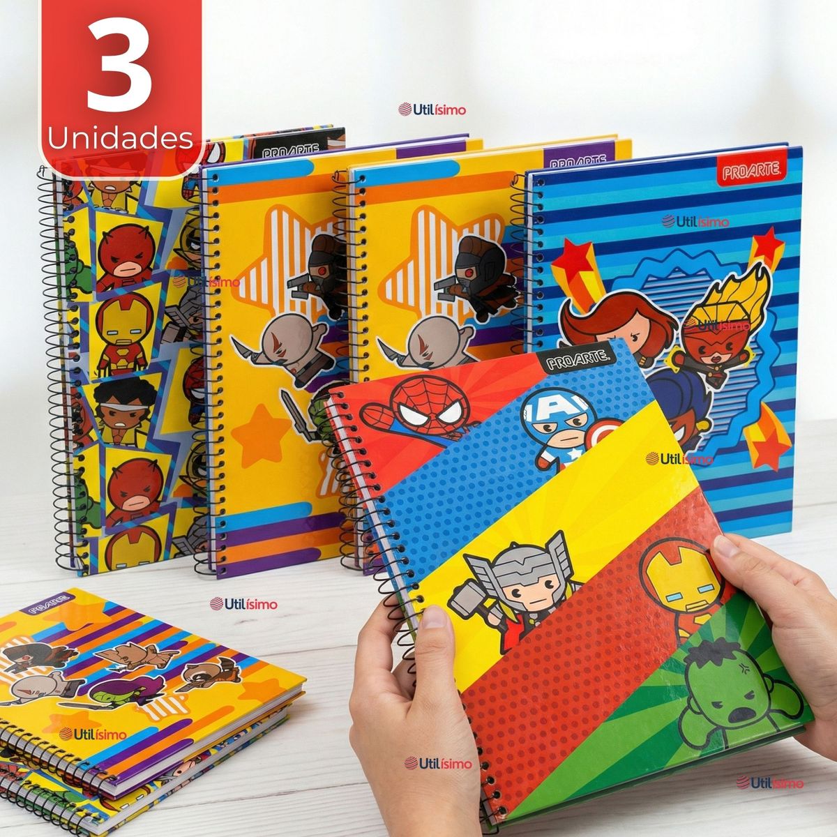 PROARTE - Pack 3 Cuadernos Universitario Marvel Heroes Kawaii 150 Hojas Tapa Gruesa Proarte Diseños Surtidos