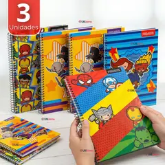 PROARTE - Pack 3 Cuadernos Universitario Marvel Heroes Kawaii 150 Hojas Tapa Gruesa Diseños Surtidos