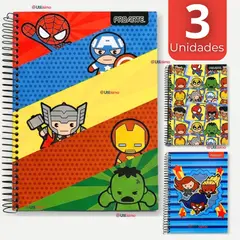PROARTE - Pack 3 Cuadernos Universitario Marvel Heroes Kawaii 150 Hojas Tapa Gruesa Diseños Surtidos