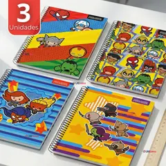 PROARTE - Pack 3 Cuadernos Universitario Marvel Heroes Kawaii 150 Hojas Tapa Gruesa Diseños Surtidos