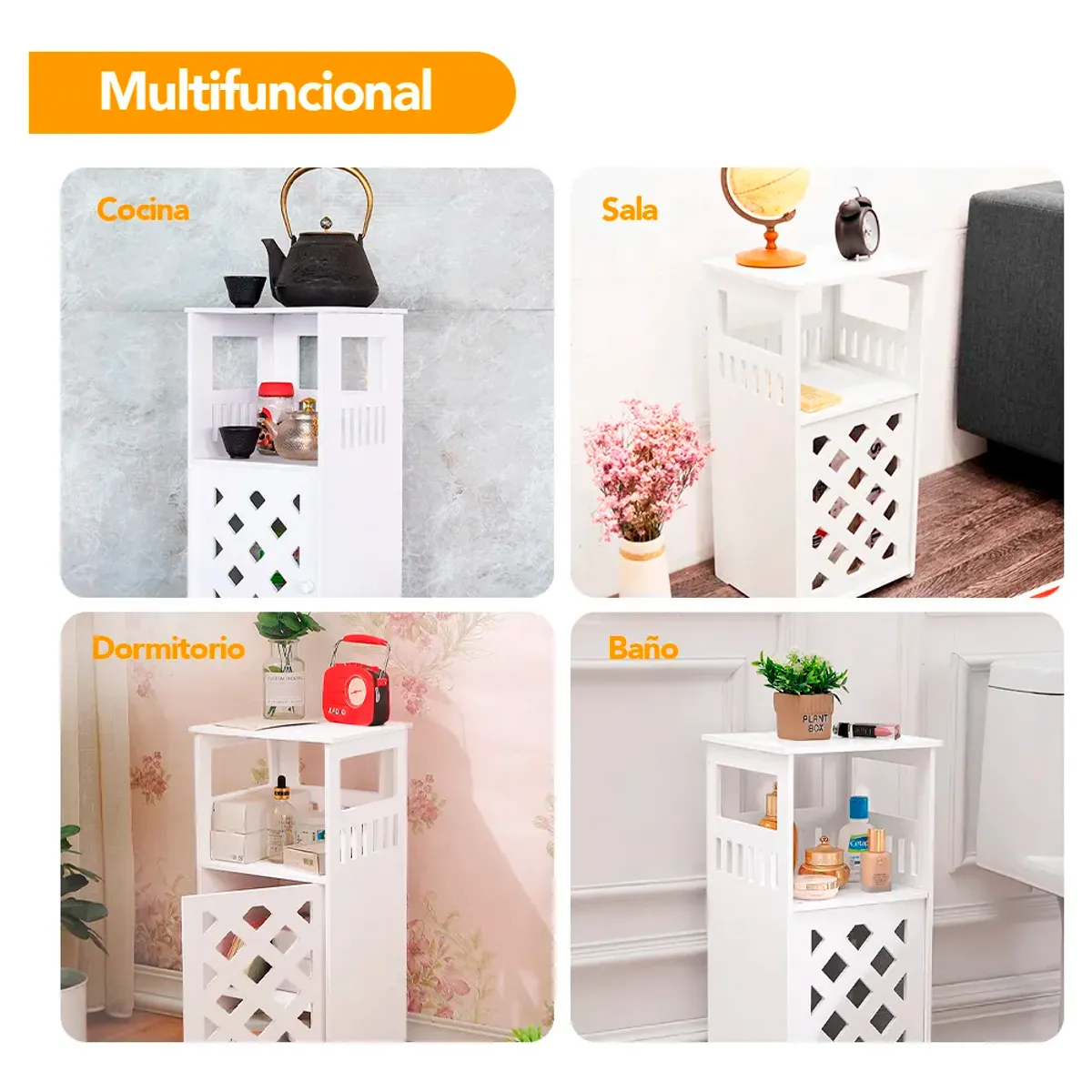 IRM - Organizador Estante Dormitorio Baño Velador Multiuso Blanco