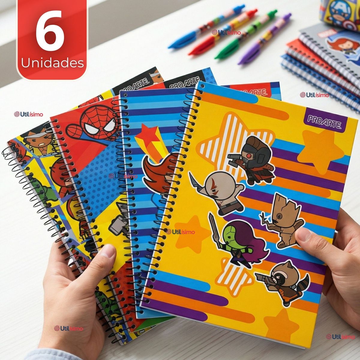 PROARTE - Pack 6 Cuadernos Universitario Marvel Heroes Kawaii 150 Hojas Tapa Gruesa Proarte Diseños Surtidos