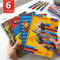 PROARTE - Pack 6 Cuadernos Universitario Marvel Heroes Kawaii 150 Hojas Tapa Gruesa Diseños Surtidos