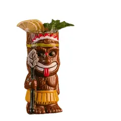 GENERICO - Vaso Tiki Guerrero Polinésico - Azul 400 ml Cerámica