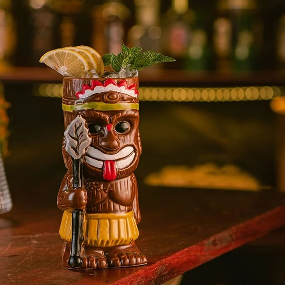 GENERICO - Vaso Tiki Guerrero Polinésico - Azul 400 ml Cerámica