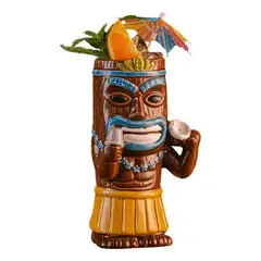 GENERICO - Vaso Tiki Guerrero Tribal Azul - 400 ml Cerámica