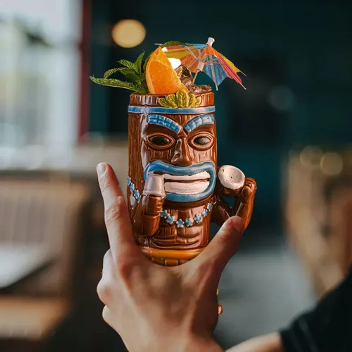 GENERICO - Vaso Tiki Guerrero Tribal Azul - 400 ml Cerámica