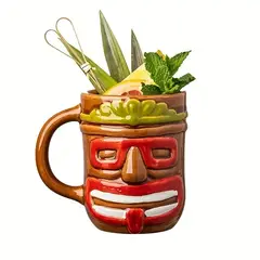 GENERICO - Vaso Tiki Mug Tribal Rojo - 400 ml Cerámica