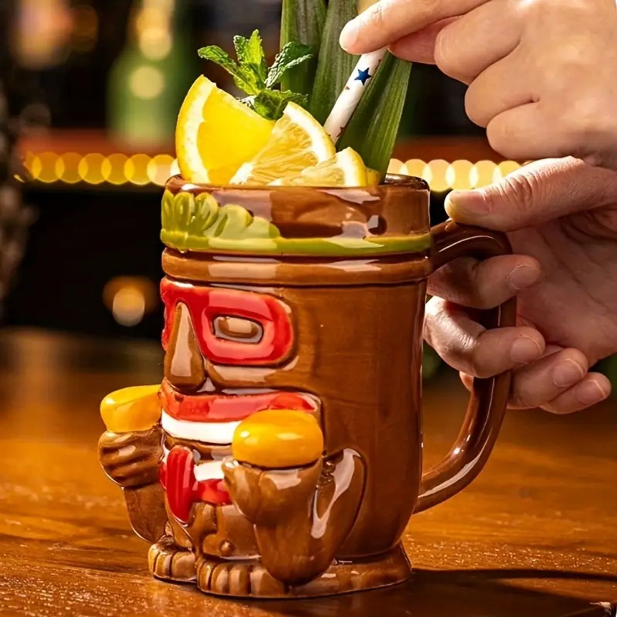 GENERICO - Vaso Tiki Mug Guerrero Frutal - Rojo 400 ml Cerámica