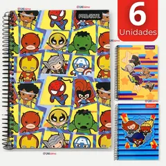 PROARTE - Pack 6 Cuadernos Universitario Marvel Heroes Kawaii 150 Hojas Tapa Gruesa Diseños Surtidos