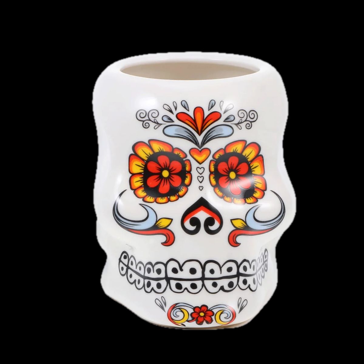 GENERICO - Vaso Tiki Calavera Día de los Muertos - Multicolor 400 ml Cerámica