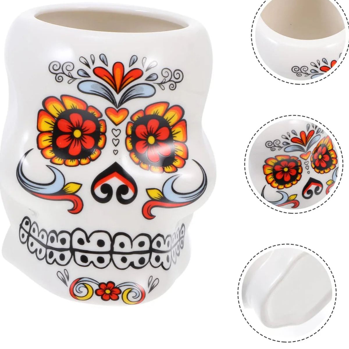 GENERICO - Vaso Tiki Calavera Día de los Muertos - Multicolor 400 ml Cerámica