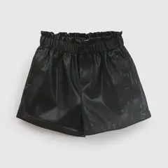 COLLOKY - Short Niña Efecto Cuero Negro