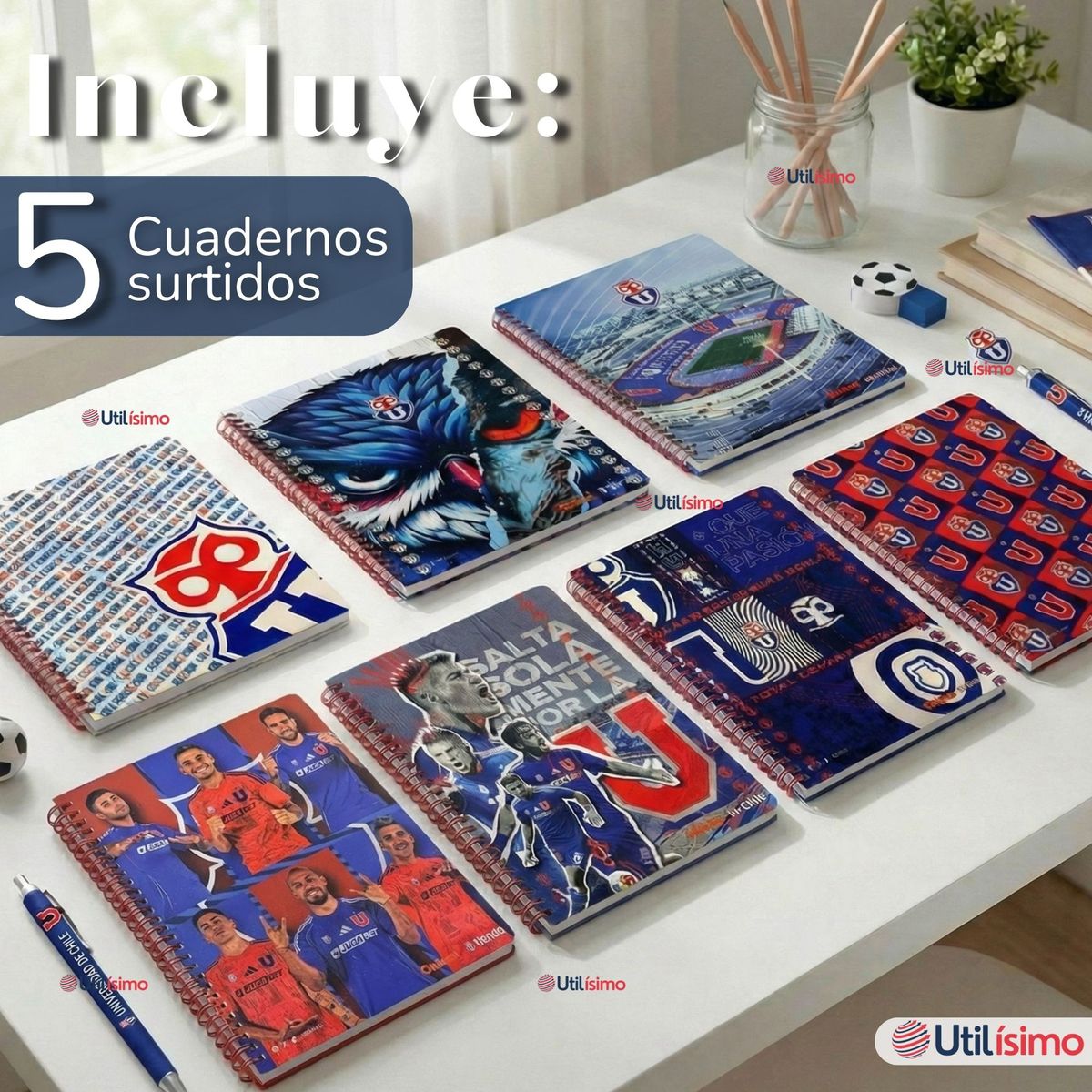 UTILISIMO - Pack 5 Cuadernos Originales Universitario U De Chile 100 Hojas Universidad De Chile