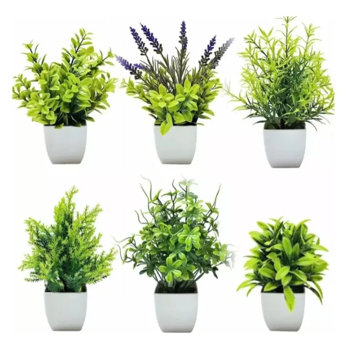GENERICO - 6 Plantas Artificiales Flores Macetas Decorativas Bonsai Verde BELUG