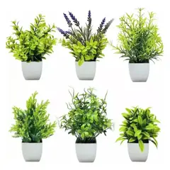 GENERICO - 6 Plantas Artificiales Flores Macetas Decorativas Bonsai Verde BELUG