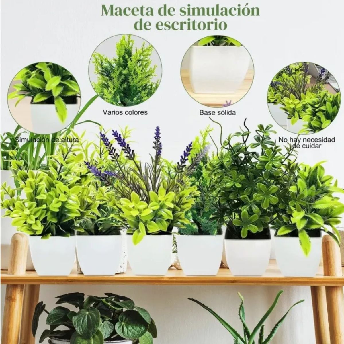GENERICO - 6 Plantas Artificiales Flores Macetas Decorativas Bonsai Verde BELUG