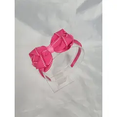 EL ESPACIO DE TOMMY - Cintillo niña fucsia con lazo fucsia lineas blancas