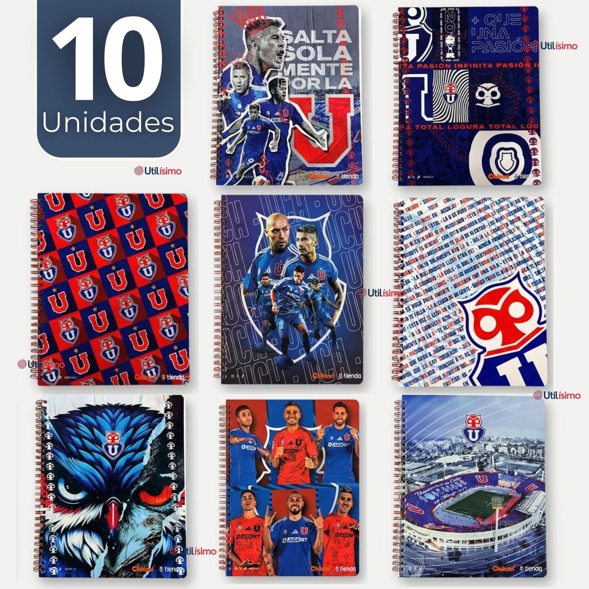 UTILISIMO - Pack 10 Cuadernos Originales Universitario U De Chile 100 Hojas Universidad De Chile