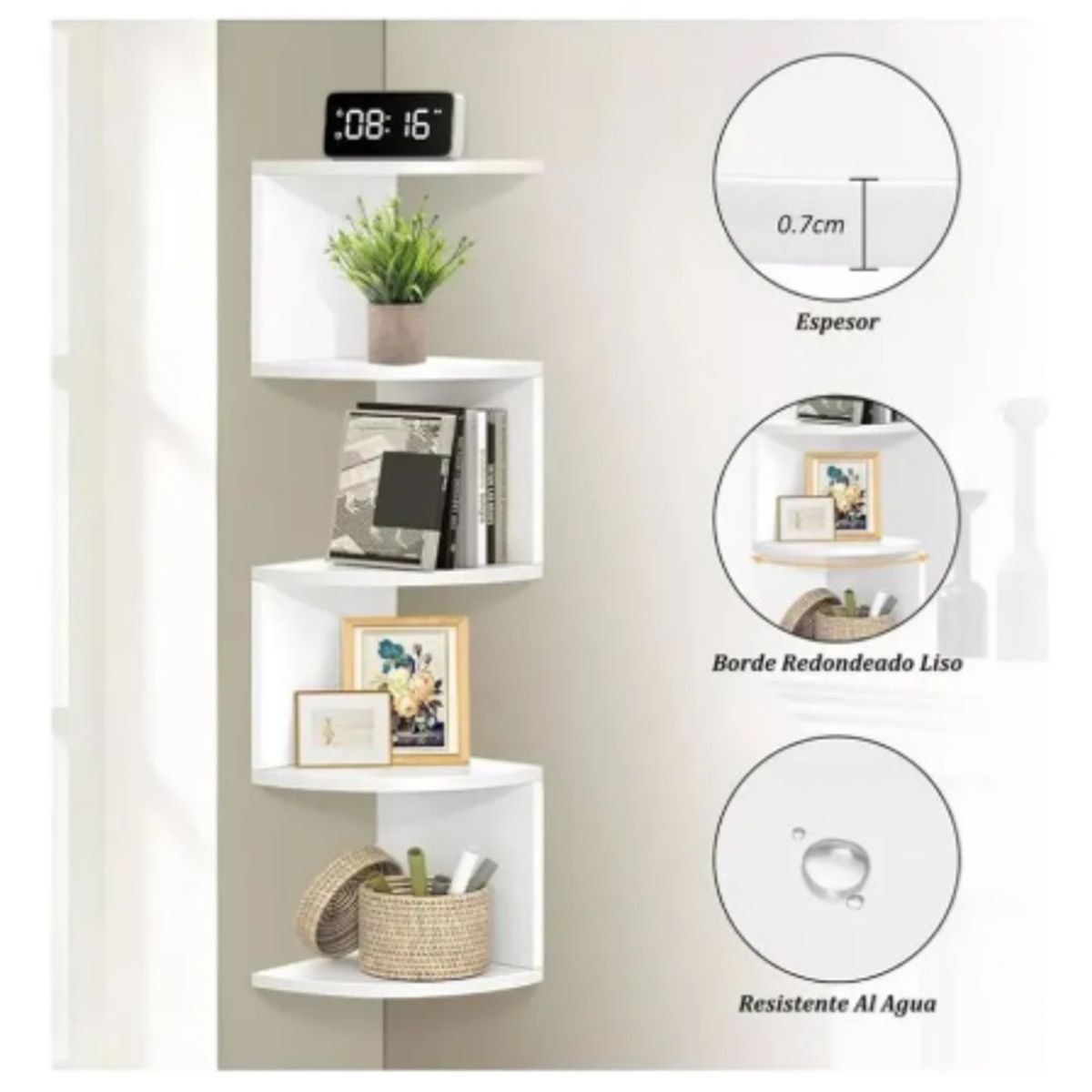 GENERICO - Repisa Esquinera Zig Zag Moderna 5 Niveles De Madera MDF Blanco
