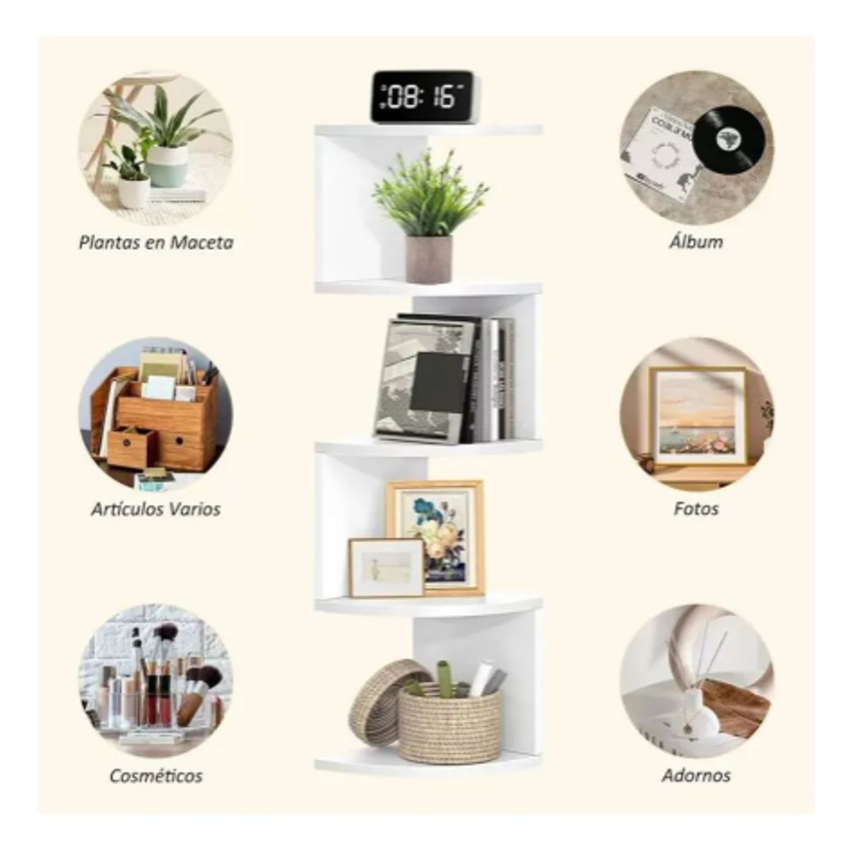 GENERICO - Repisa Esquinera Zig Zag Moderna 5 Niveles De Madera MDF Blanco