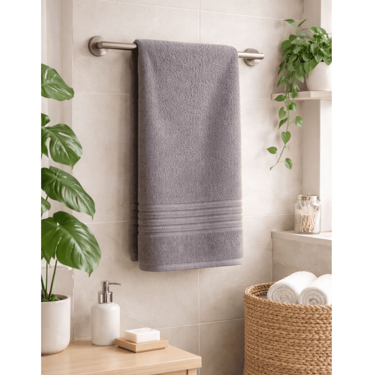 AMABILE - Toalla Cuerpo Extra Grande 90x180cms Gris Oscuro 100% Algodón AMABILE