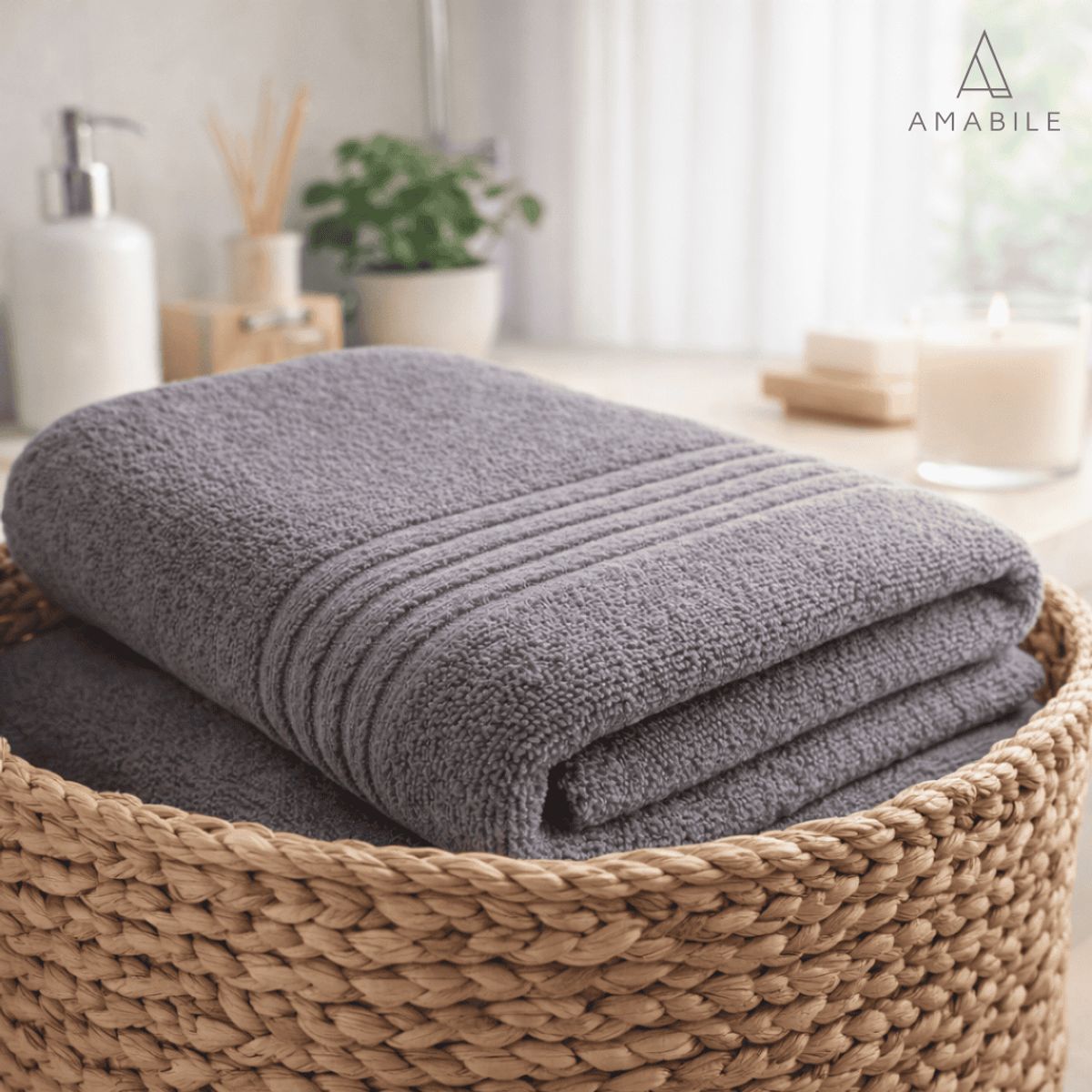 AMABILE - Toalla Cuerpo Extra Grande 90x180cms Gris Oscuro 100% Algodón AMABILE