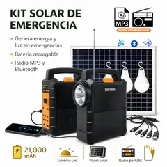 MOVI - Kit solar de emergencia hasta 50 hrs de duracion con 4 ampolletas LED + 2 Linternas y radio