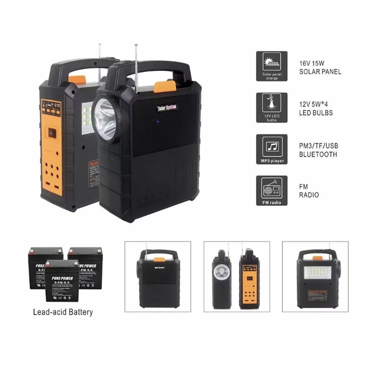 MOVI - Kit solar de emergencia hasta 50 hrs de duracion con 4 ampolletas LED + 2 Linternas y radio